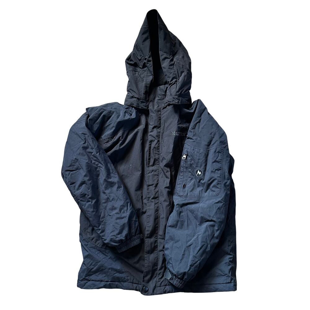 Marmot Kids XL 14-16 Black Insulated Hooded Ski Snow Jacket Powder Skirt Pockets